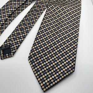 Zianetti Italian Silk Collection Mens Geometric Dot Necktie Tie Black Gold Gray